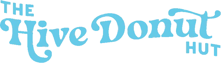 A logo with the text Hive Donut Hut within a hexagon, on the right a bee flies holding a donut.